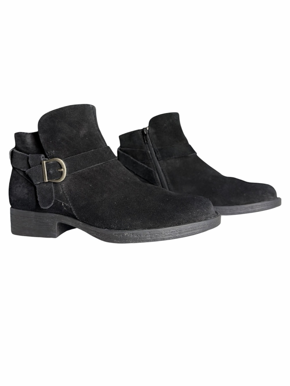 Born Black Suede Ankle Booties with Side Buckle